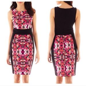 NICOLE MILLER Pink & Black Floral Cut Out Dress